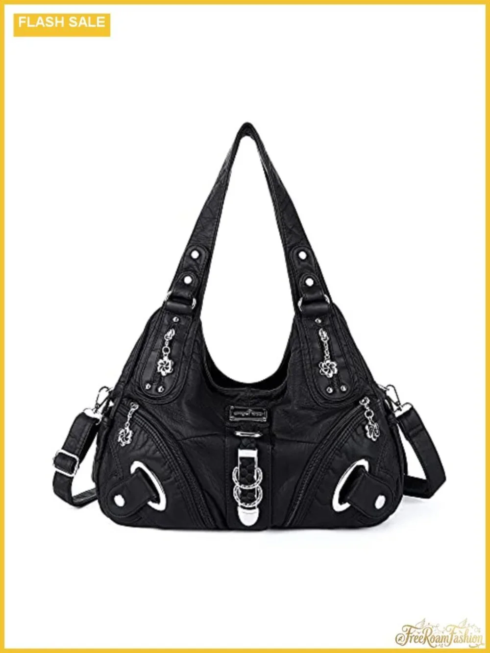 Women's Hobo Handbag Washed PU Leather Satchel Shoulder Bag Large